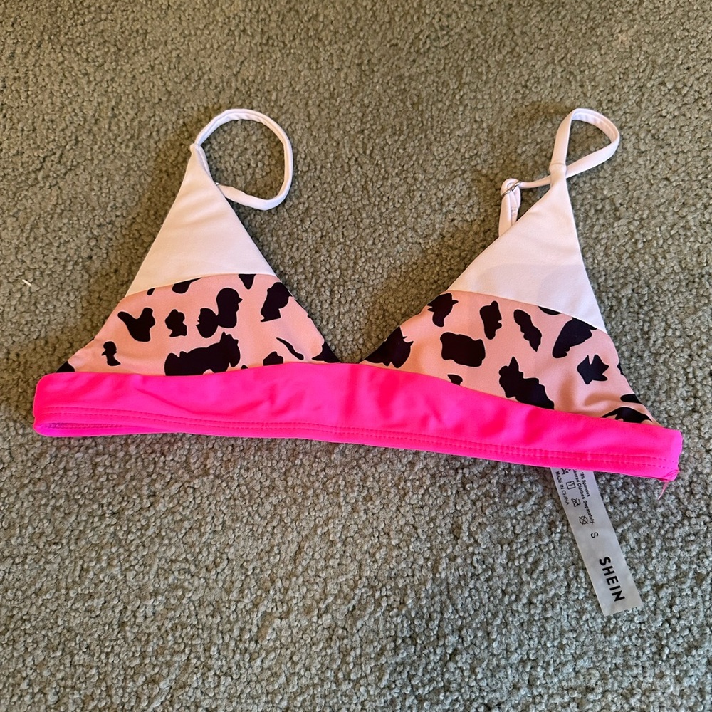 Pink and cheetah triangle bikini top